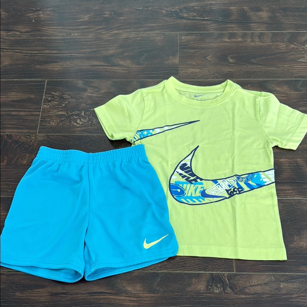 Nike Lime Green T-Shirt and Blue Shorts Set